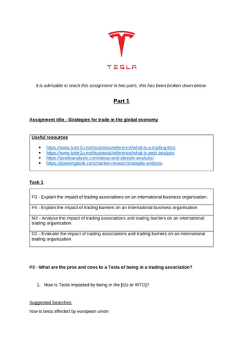Unit 5: International Business: Assignment Templates (Tesla) - BTEC L3 ...