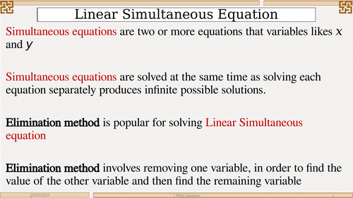 Linear Simultaneous Equation | Teaching Resources
