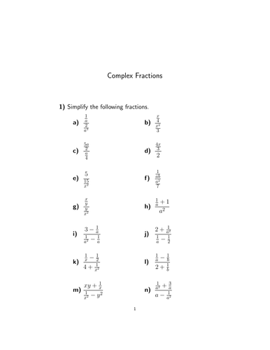 Complex Fractions Worksheet (with solutions) Teaching Resources