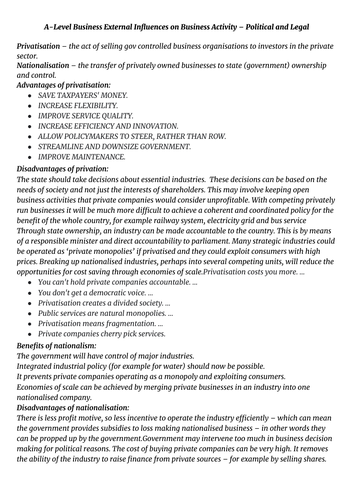 A-Level Business External Influences on Business Activity – Political ...