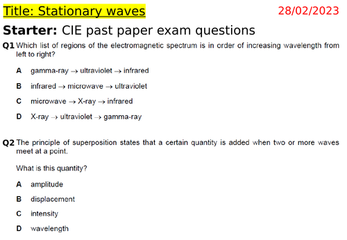 Stationary waves for AS Waves 9702 CIE Unit 8 | Teaching Resources