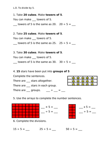 Dividing by 2, 5 and 10, Year 2 - Worksheets for 3 Lessons | Teaching ...