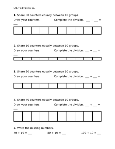 Dividing By 2, 5 And 10, Year 2 - Worksheets For 3 Lessons 