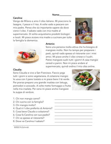 Italian Food Reading: Lettura en italiano (il cibo)