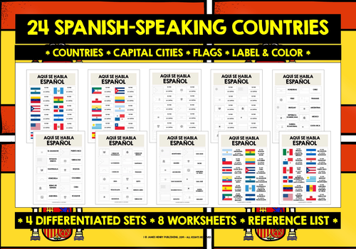 SPANISH-SPEAKING COUNTRIES FLAGS LABEL & COLOR | Teaching Resources