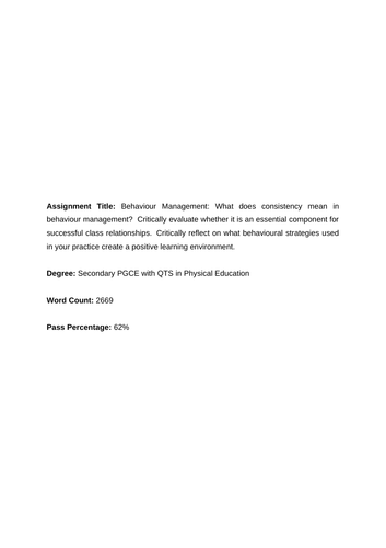 pgce essay on behaviour management