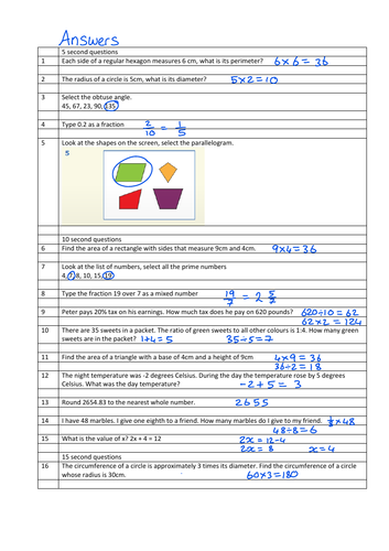 GL Revision - Maths - Year 7 | Teaching Resources