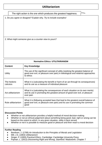 Utilitarianism - WHOLE UNIT! (A-Level RS OCR) | Teaching Resources