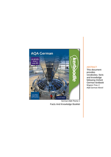 AQA A Level German Facts Knowledge Sheet Oxford German Theme 1 ...