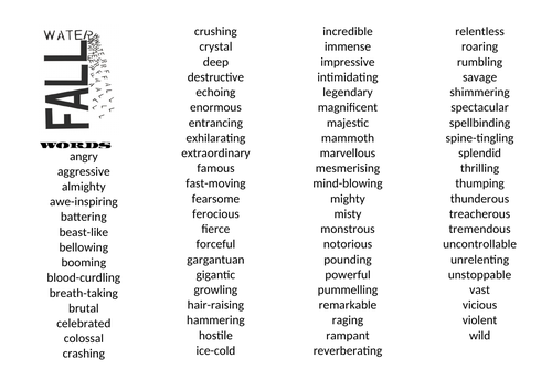 Queen of the Falls - Waterfall word bank | Teaching Resources