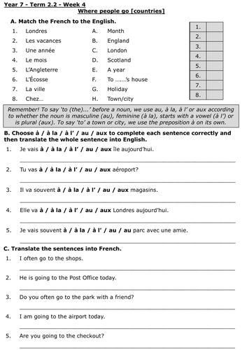 NCELP French course- Year 7 - Term 2.2 - Week 4 - worksheets | Teaching ...