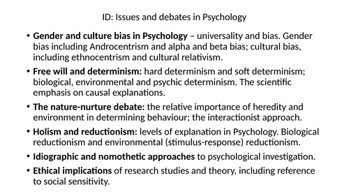 Psychology Issues and Debates Full Set of Lessons AQA A Level 2025 ...