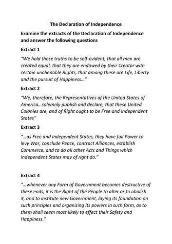 The Declaration of Independence worksheet | Teaching Resources