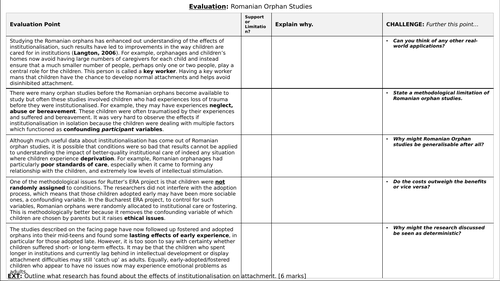 A-Level Psychology - ROMANIAN ORPHAN STUDIES: THE EFFECTS OF ...