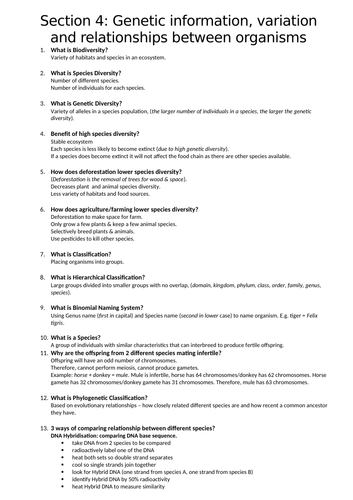 AQA Biology Topic 4 Variation and Environment revision -retrieval practice