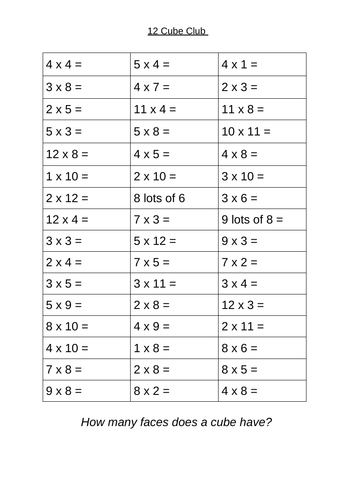 Maths Times Table Tests / Clubs - Complete Scheme - Tables Clubs ...