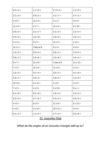 Maths Times Table Tests   Clubs - Complete Scheme - Tables Clubs 