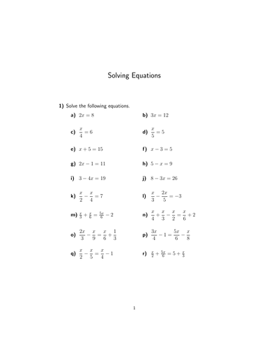 Solving Equations (one-step, two step, with brackets and fractions ...