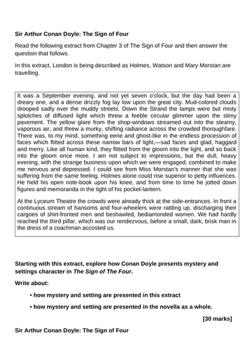 The Sign of the Four mystery extract and model paragraph | Teaching ...