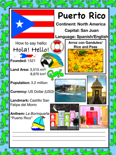 PUERTO RICO History &amp; Geography, Travel The World Worksheet | Teaching Resources
