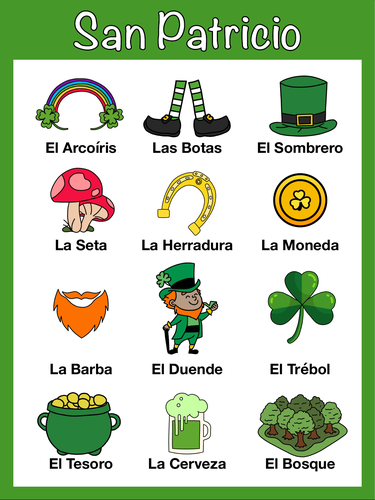 st patricks day spanish word search