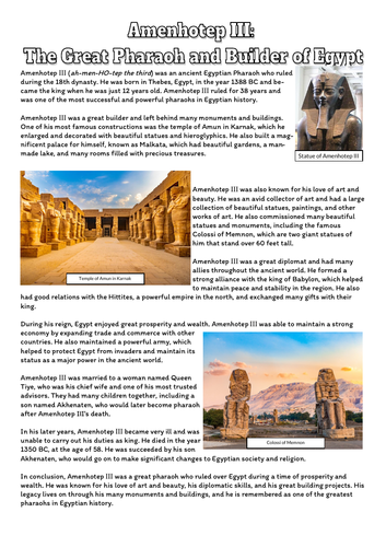 Amenhotep III, Egypt Pharaoh Reading | Teaching Resources