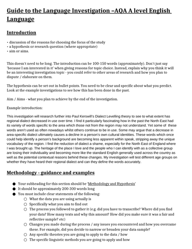 A guide to writing the AQA English Language INVESTIGATION NEA ...