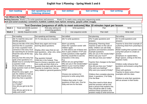 Year 1 English Plan - Where's My Teddy?