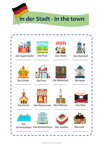 German Places In the Town - In der Stadt Worksheet Pack | Teaching ...