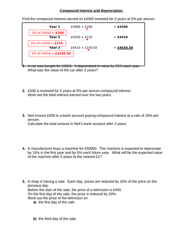 Compound Interest Worksheet | Teaching Resources