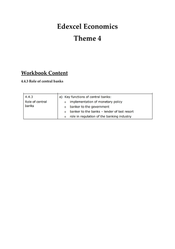 Edexcel Economics Theme 4- 4.4.3 Role of central banks