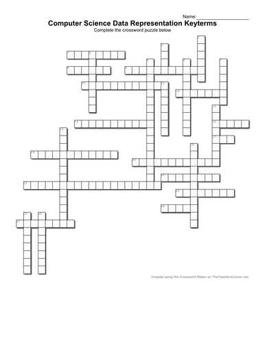 Data Representation Keyword Crossword Puzzle Teaching Resources