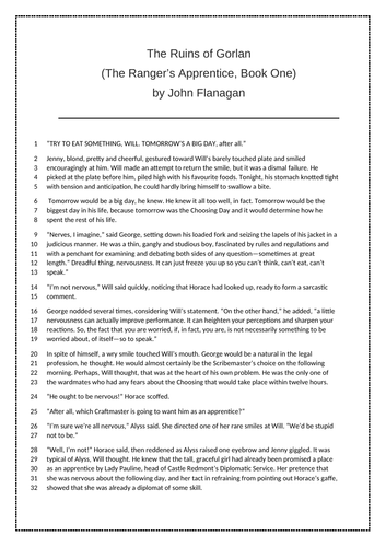 The Ruins of Gorlan - John Flannigan  Comprehension and Paper 1 Q1-4