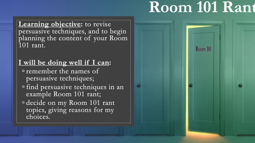 Room 101 Persuasive Writing SoW for KS3 | Teaching Resources