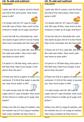 Year 4, 5, 6 - Fraction Addition & Subtraction Word Problems | Teaching ...