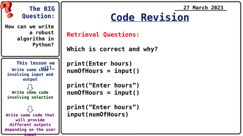GCSE AQA Exam style Python Question 2 | Teaching Resources