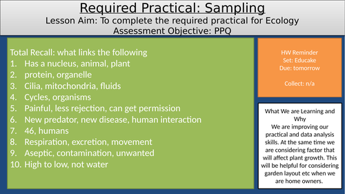 lesson_required practical sampling_AQA GCSE | Teaching Resources