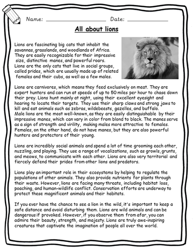 English Reading Comprehensions - Animal Non-fiction worksheets with ...
