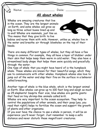 English Reading Comprehensions - Animal Non-fiction worksheets with ...