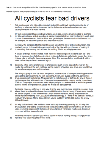 Edexcel English Language Paper 2 - Cycling