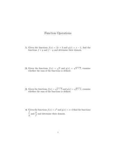 Function Operations Worksheet (with solutions) | Teaching Resources