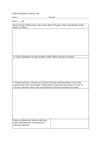 GCSE Chemistry Test - Triple Quantitative Analysis | Teaching Resources