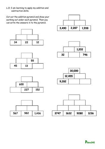 Pyramid Addition and Subtraction KS2 | Teaching Resources