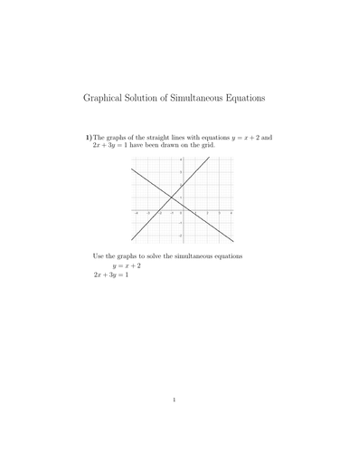 Graphical Solution of Simultaneous Equations Worksheet (with solutions ...