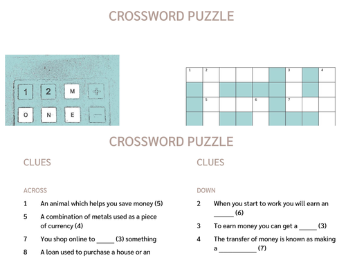 Money crossword puzzle and lesson plan (US) Teaching Resources