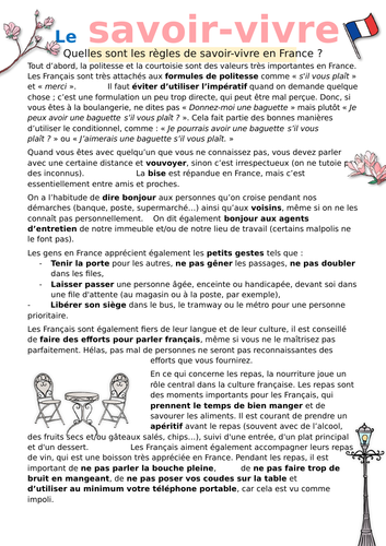 [French FFL A2-B1] – Le savoir-vivre en France (good manners in France ...