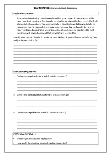 A-Level Psychology - CHARACTERISTICS OF DEPRESSION [Psychopathology ...