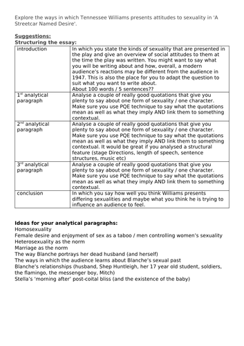 Streetcar sexuality essay planning