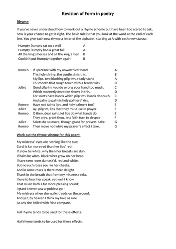 Useful resources on structure in poetry | Teaching Resources