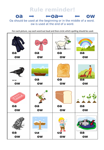 oa or ow alternative spelling sheet